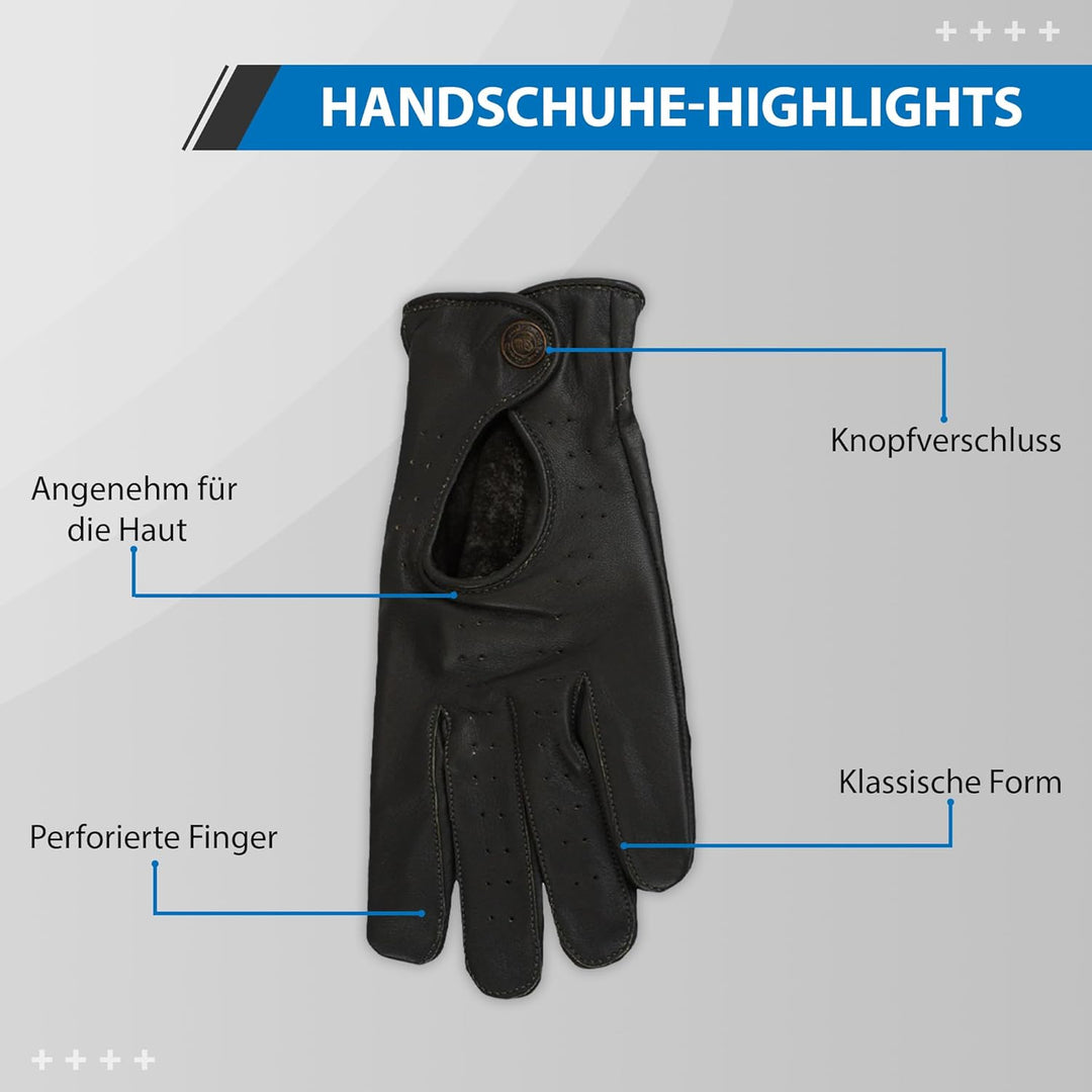German Wear Unisex Driving Autofahrer-Handschuhe Lederhandschuhe 9=L Schwarz, 9=L Schwarz