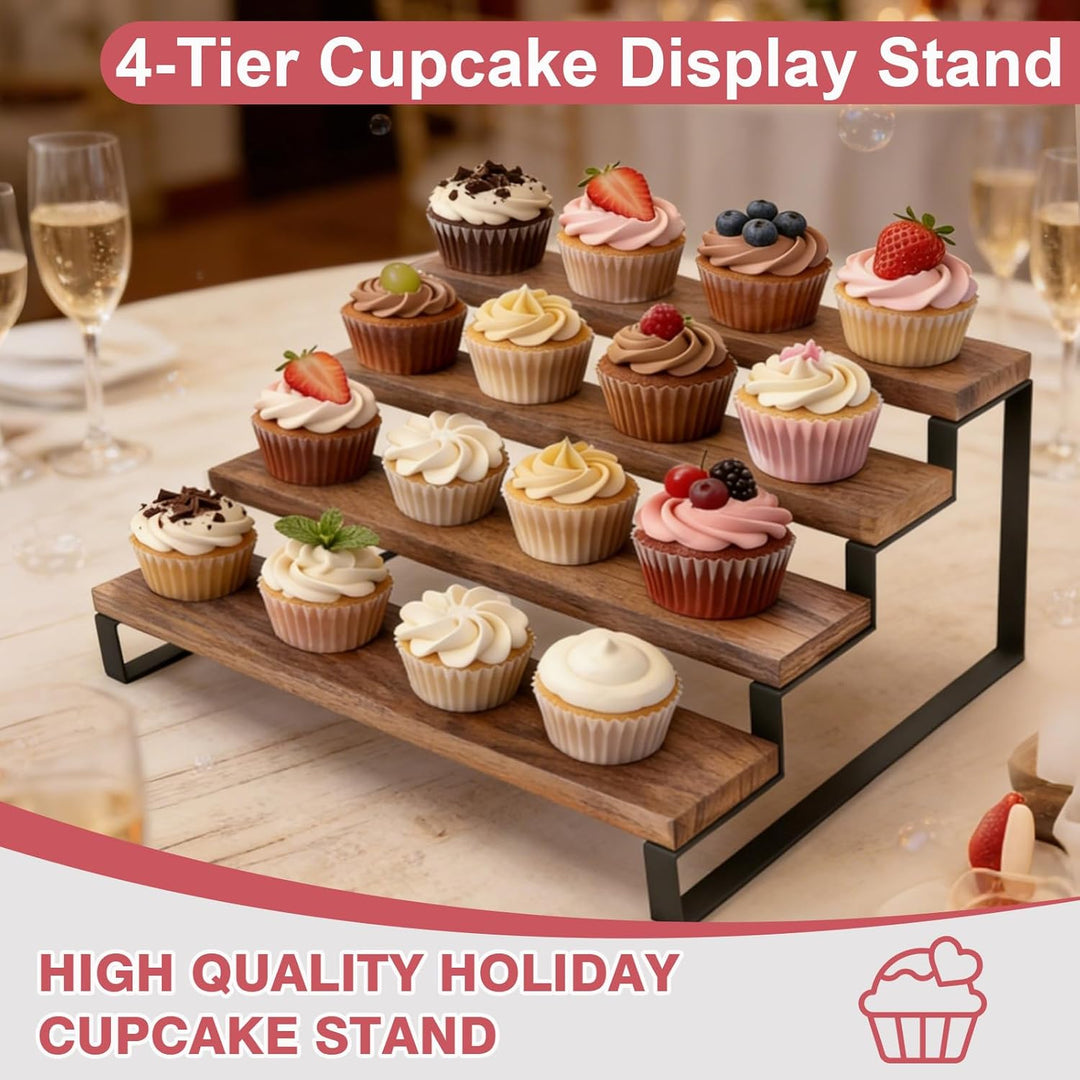 Tortenständer aus Holz für 16 Cupcakes, 4 Etagen Cupcake Ständer Stufenregal für Desserts, Donuts, K