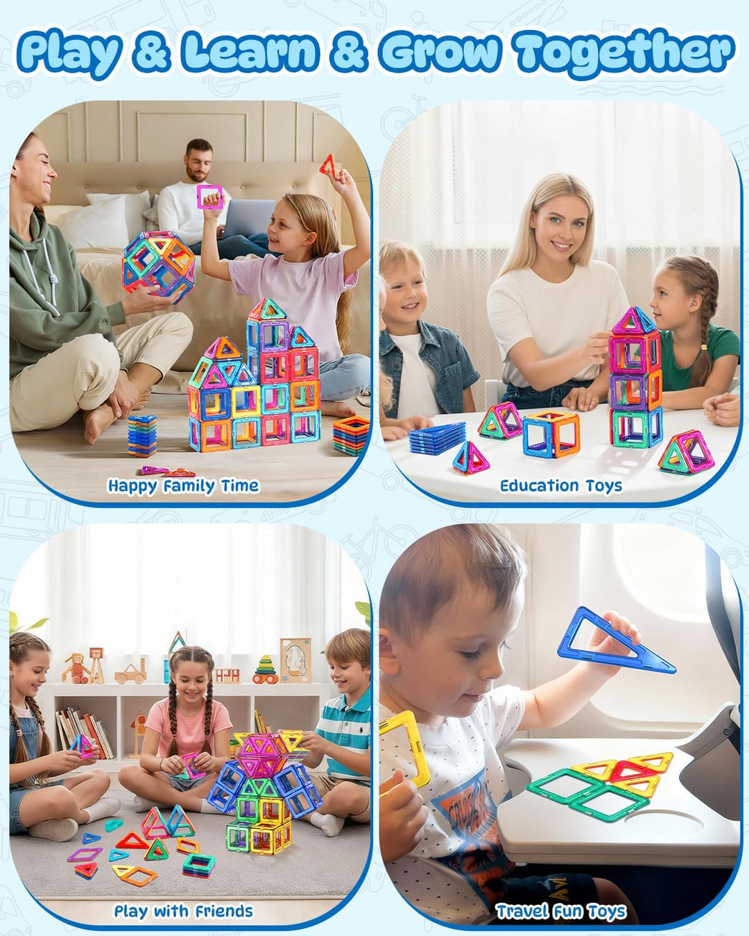 Theefun Magnetische Bausteine, 60 Teile Magnetbausteine Magnetspielzeug Magnet Spielzeug Magnetspiel