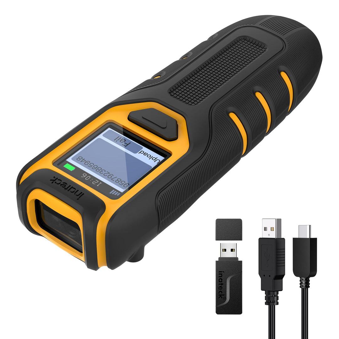 Inateck Tragbarer Barcode Scanner Kabellos 1D mit Display, BCST-49 | Kann Bildschirm Scannen, mit Bl