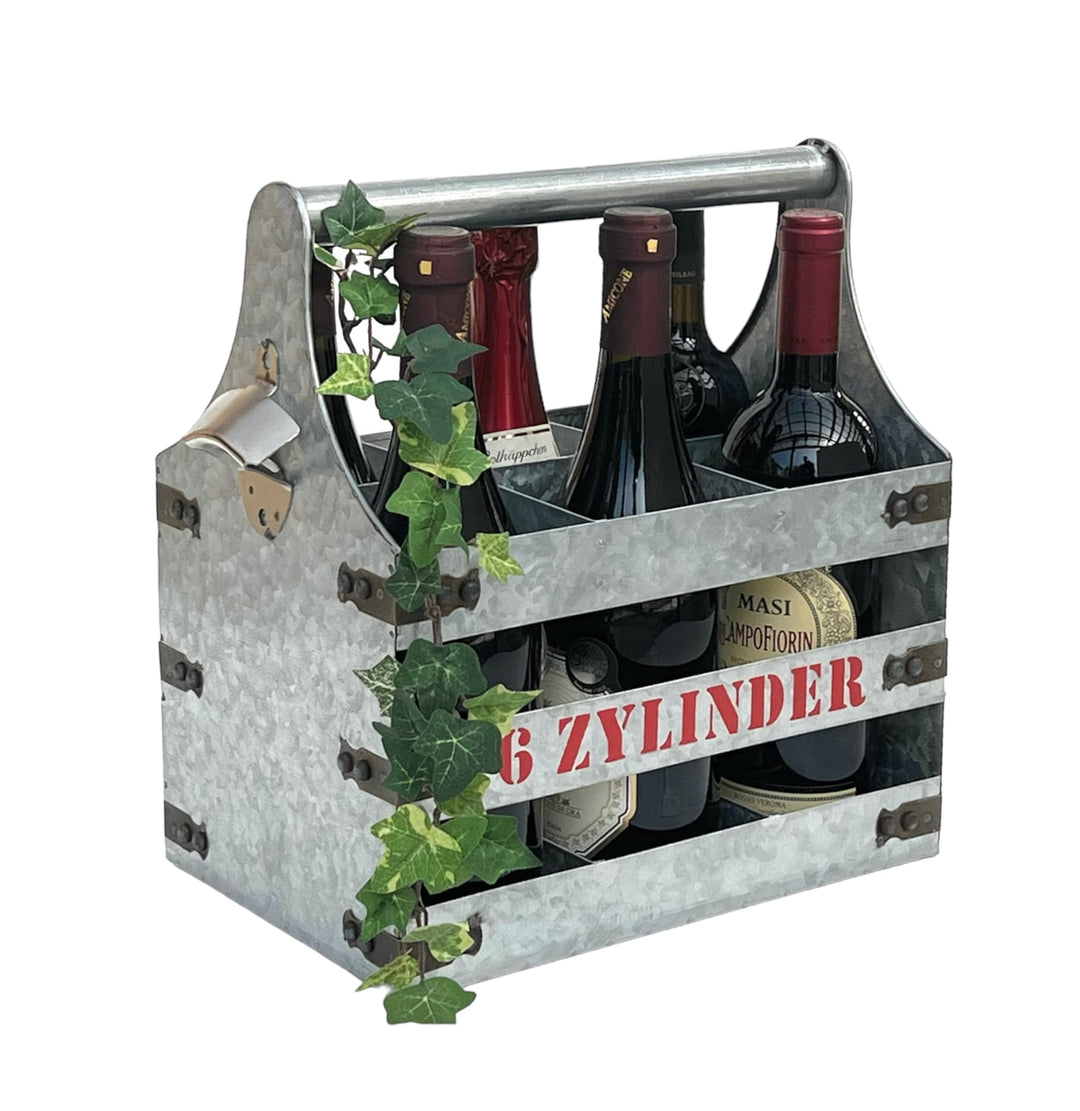 DanDiBo Weinträger Metall mit Öffner Flaschenträger 6 Zylinder V6 96402 Flaschenträger Flaschenöffne