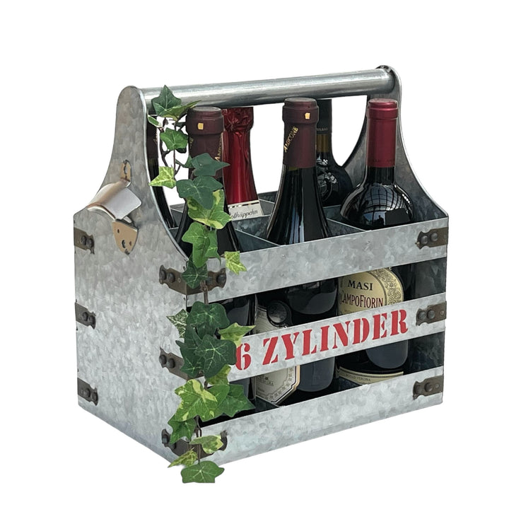 DanDiBo Weinträger Metall mit Öffner Flaschenträger 6 Zylinder V6 96402 Flaschenträger Flaschenöffne