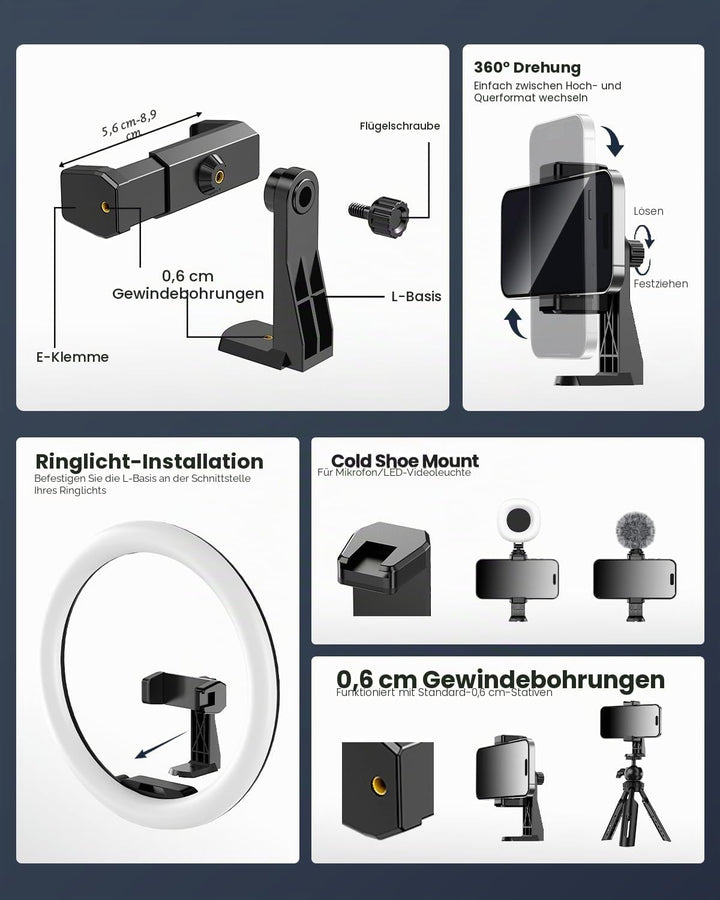 UBeesize Ringlicht mit Stativ, 12 Zoll Selfie Ringlicht mit 62 Zoll Stativ Ständer für Videoaufnahme
