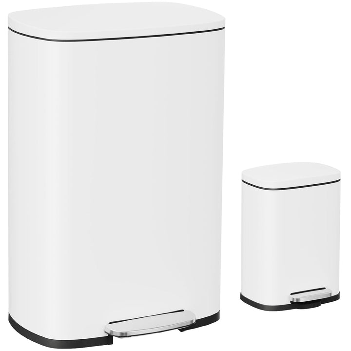 Clevich 2er-Pack Mülleimer Set, 50L und 5L Treteimer aus Metall mit Softclose-Deckel, abnehmbare Inn