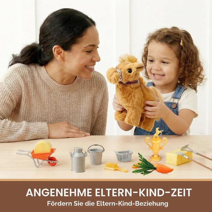 Tacobear Interaktives Pferd Spielzeug für Kinder, Kuscheltier Pferd der Läuft mit Stall &amp; Zaun, Elek
