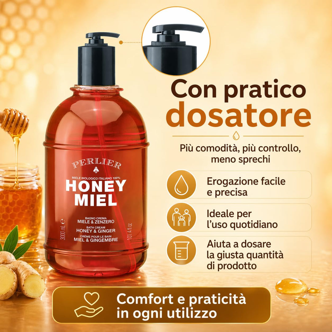 Perlier Honig Miel Badcreme Honig & Ingwer - mit Honig Bio 100% Italienisch - 3000 ml mit Dosierer