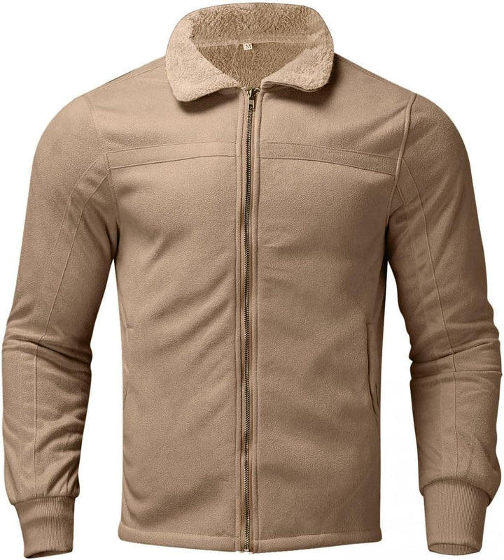 Celucke Fleecejacke Herren Fleece Jacke Reverskragen Plüschjacke Langarm Reissverschluss Vliesjacke