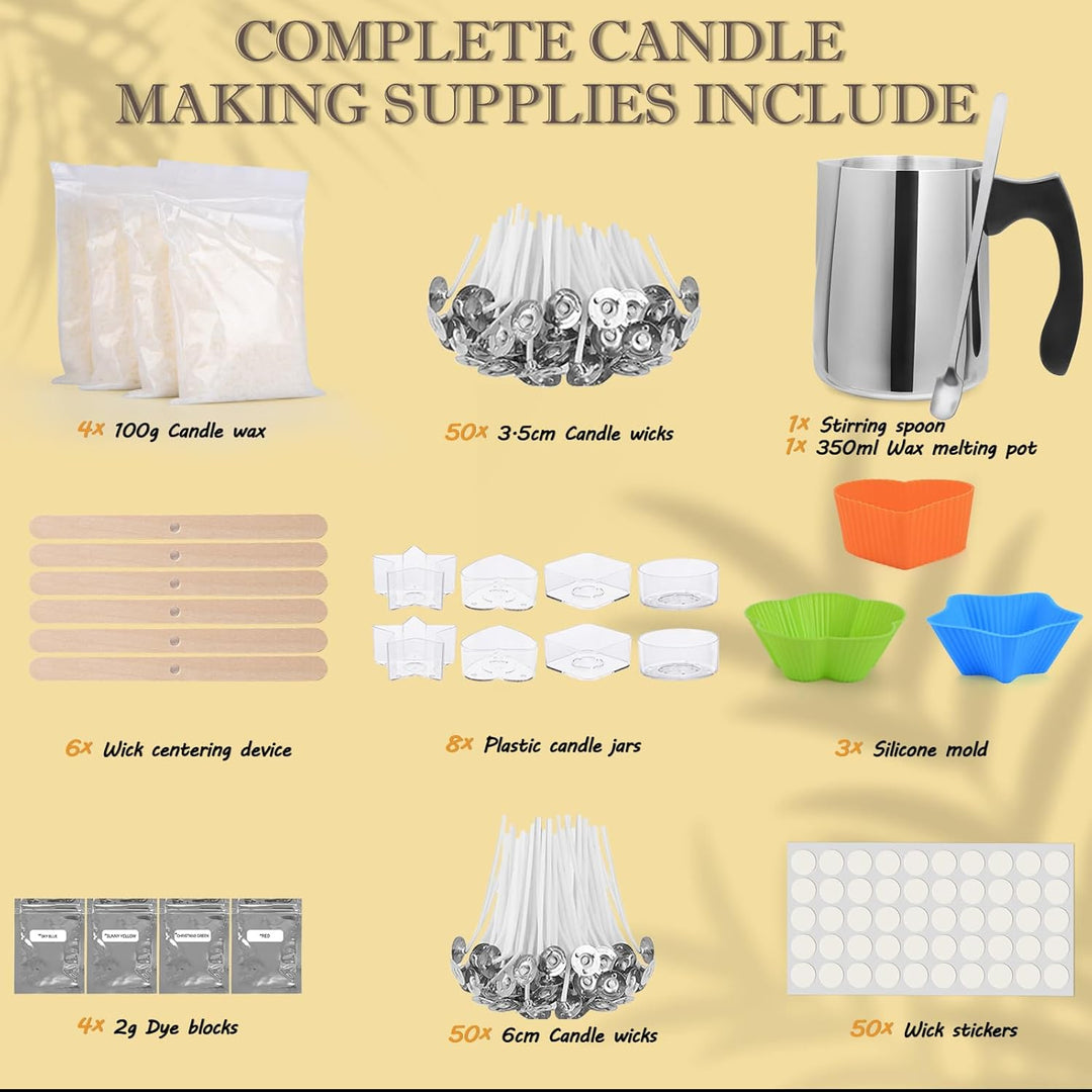 Vorlestour Kerzen Selber Machen Set, Teelicht Kerzen Giessen Set Zubehör Enthalten 400g Wachs, 8 Tee