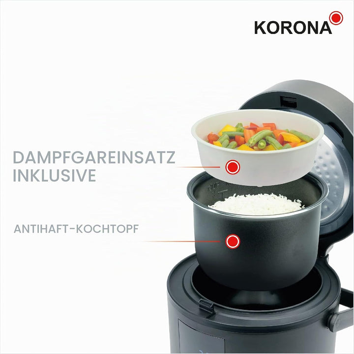 Korona 58011 Digitaler Reiskocher und Dampfgarer mit Warmhaltefunktion | Kochtopf herausnehmbar | LE
