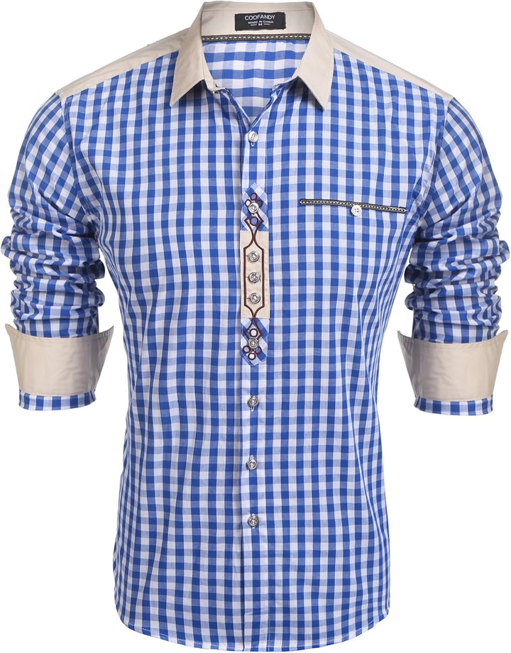 COOFANDY Hemd Herren Langarm Trachtenhemd Kariertes Oktoberfest Hemd Freizeithemd Karohemden Herrenh