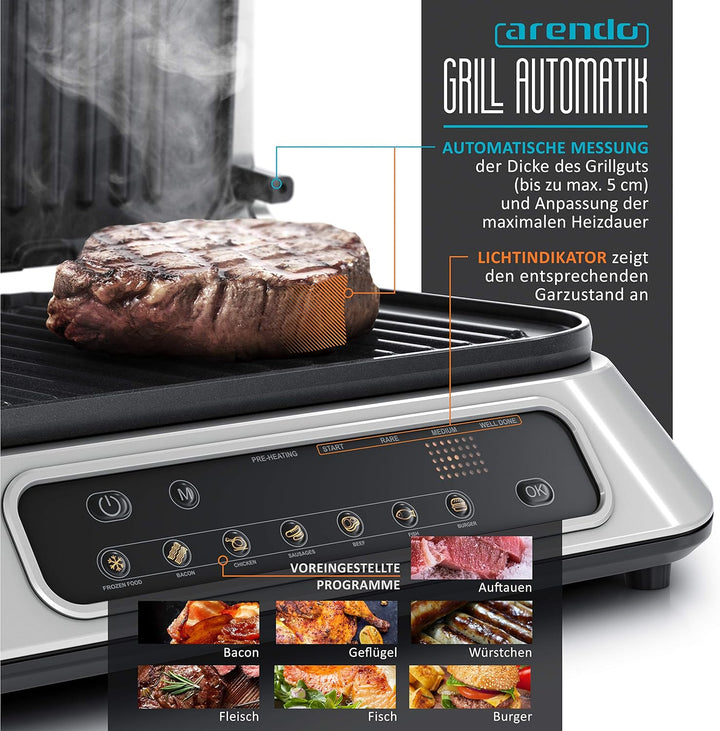 Arendo - Kontaktgrill Elektrogrill - elektrischer Tischgrill - Sandwichmaker - Multi Grill mit Digit