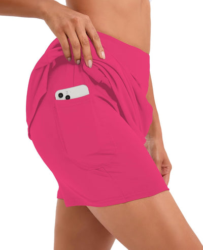 Timuspo Damen Activewear Knielanger Hosenrock mit Innenshorts Athletischer Tennisrock mit Hoher Tail