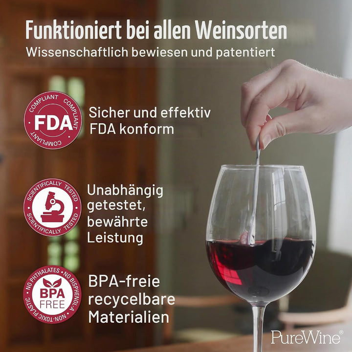 PureWine Weinfilter „The Wand“ mit Weinglas-Anhänger | Entfernt Histamine & Sulfite – Weniger Kopfsc
