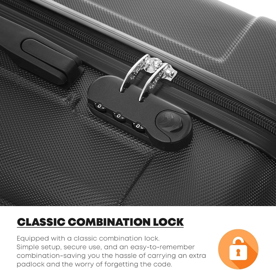 Koffer Suitcase M Schwarz, Trolley Reisekoffer, Rollkoffer Handgepäck, Kabinenkoffer mit 4 Rollen 36