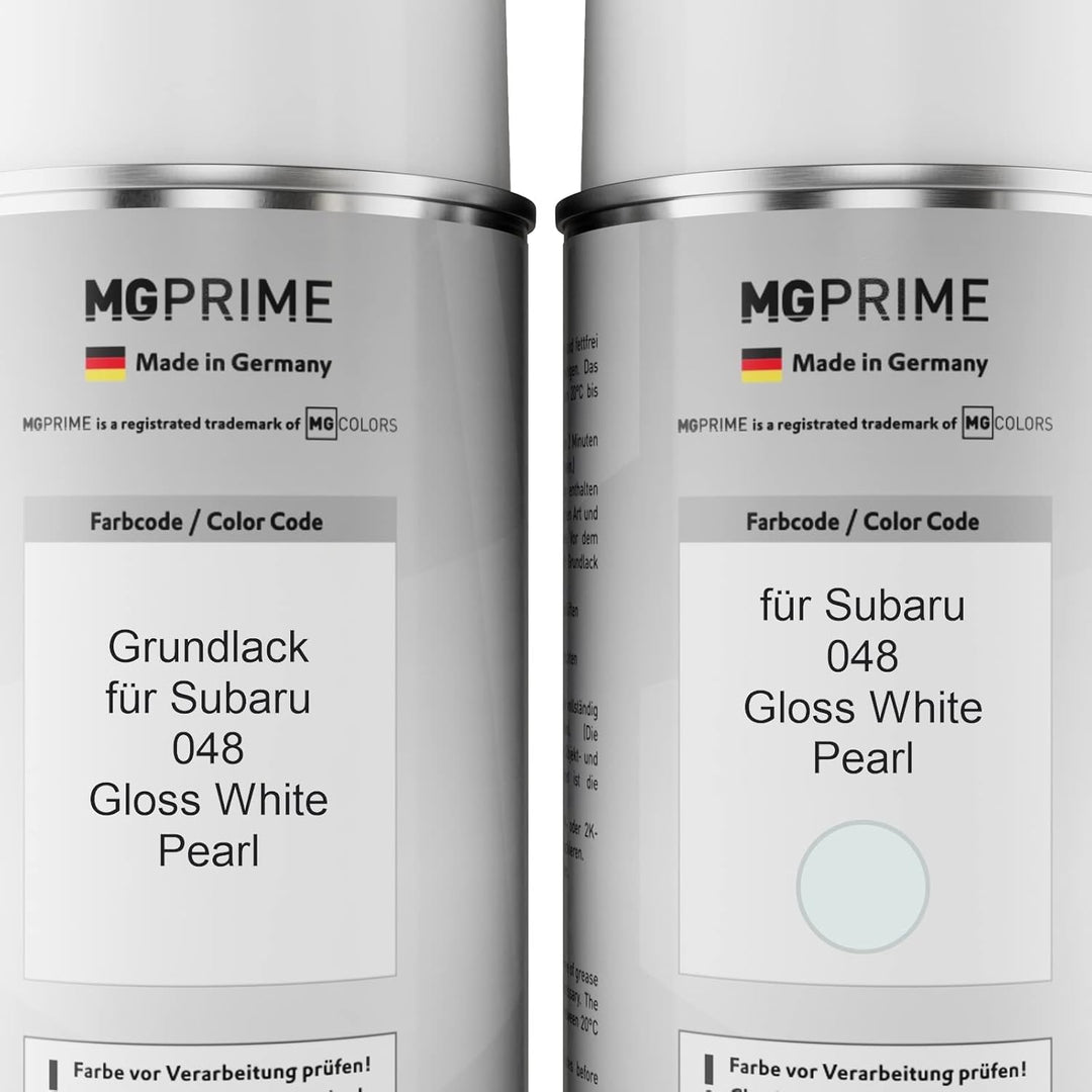 MG PRIME Autolack Sprühdosen Set für Subaru 048 Gloss White Pearl Grundlack Basislack Klarlack Spray