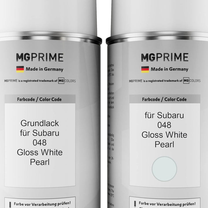 MG PRIME Autolack Sprühdosen Set für Subaru 048 Gloss White Pearl Grundlack Basislack Klarlack Spray