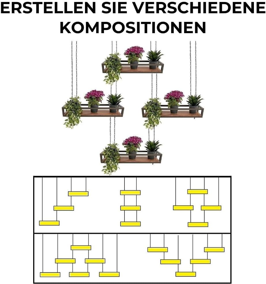 yelloo FLOWERS Hängendes Deckenregal mit Blumenketten für vertikale Garten Getränkehalter Flaschen B