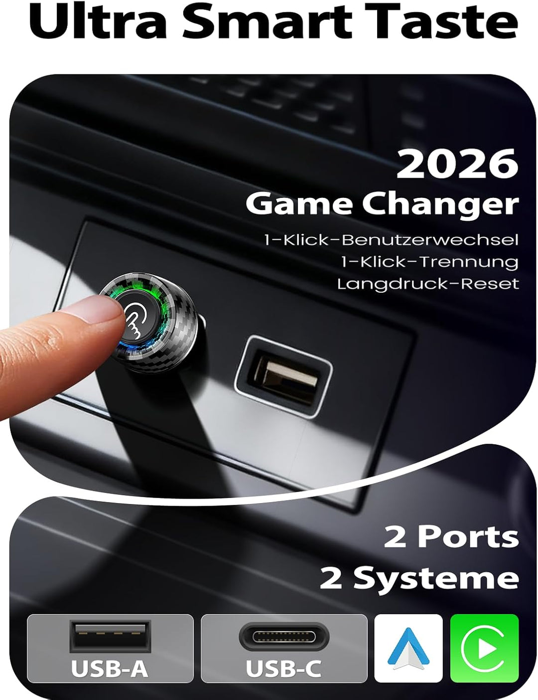 Versteckter CarPlay Wireless Adapter – Benutzerwechsel per Taste, Android Auto Wireless Adapter, Ult
