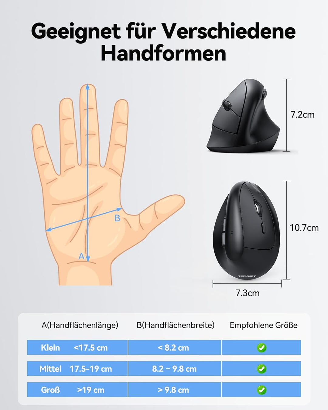 TECKNET Ergonomische Maus, 2.4G Vertikale Optische Funkmaus mit USB Empfänger, 4800 DPI Sensor, Leis