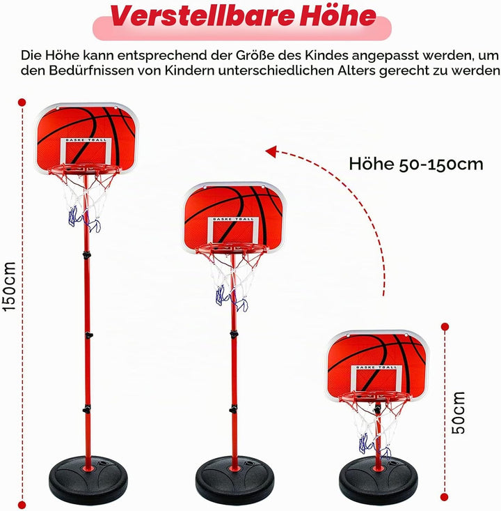 Basketballkorb und Stand Kinder, AolKee Tragbarer 50CM-150cm Mini Basketballkorb Kinder, Verstellbar