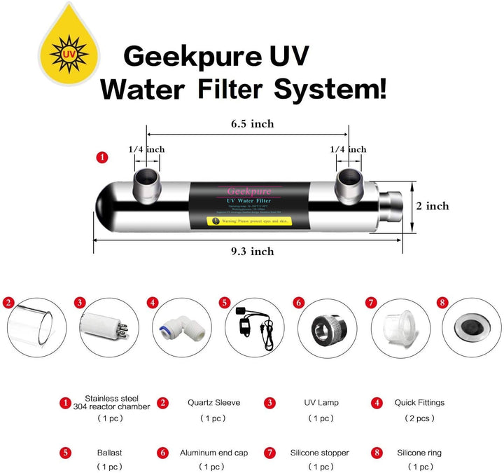 Geekpure 6 Watt UV Wasserfilter für Umkehrosmosefiltration (0,5-1 GPM)