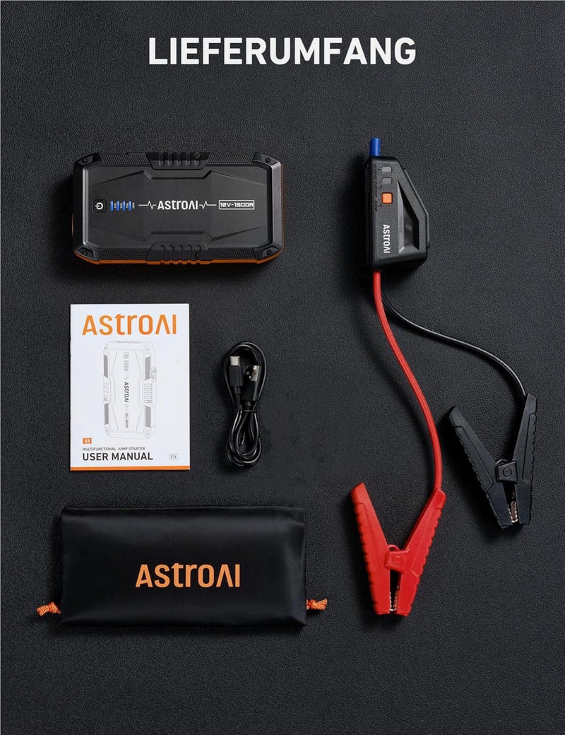 AstroAI S8 Starthilfe Powerbank, 1500A Auto Starthilfe Powerbank, 12V Tragbare Starthilfe, Batterie