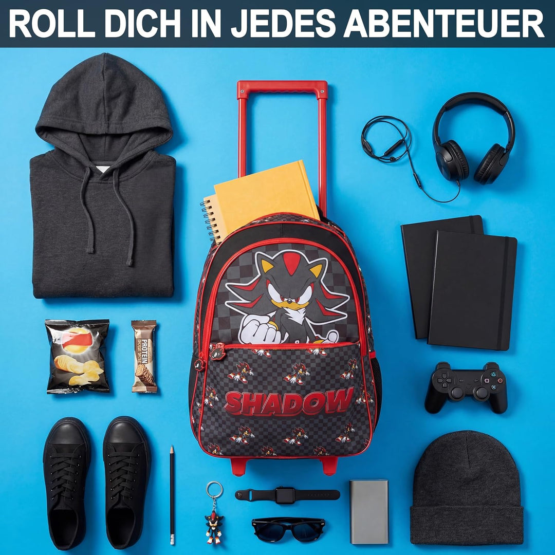 Get Trend Sonic The Hedgehog Rucksack Kinder, 25L Rollrucksack mit Rollen | 2-in-1 Kinderkoffer Jung