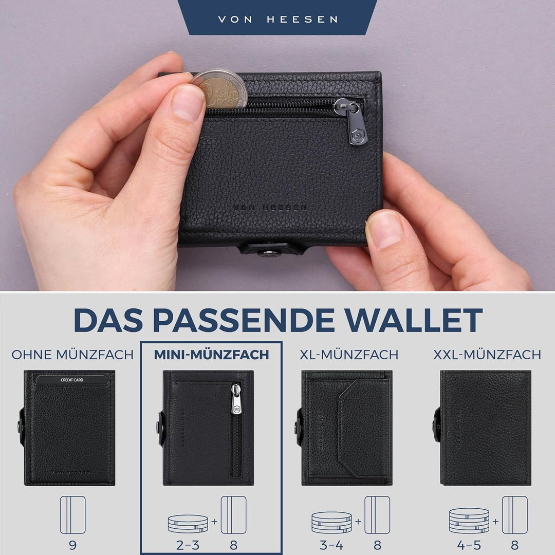VON HEESEN Slim Wallet mit Münzfach Schwarz Schwarz MINI MÜNZFACH (Kartenslot), Schwarz MINI MÜNZFAC