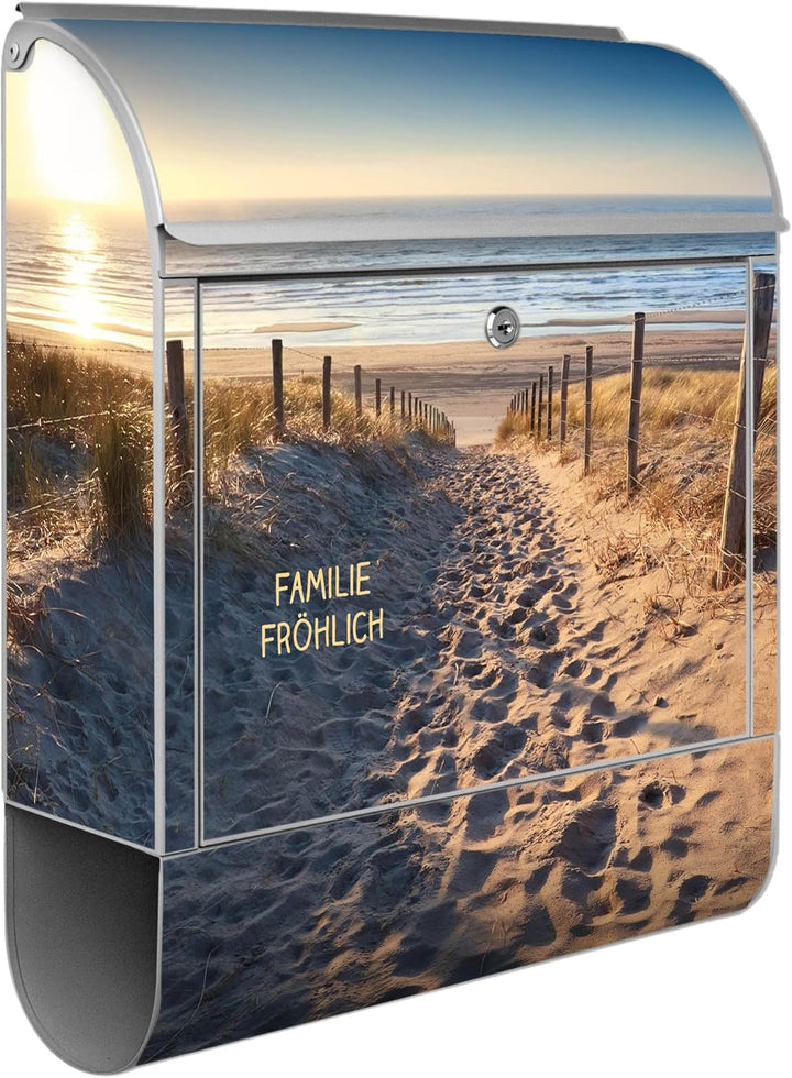 banjado Design Briefkasten personalisiert 38,5x46,5x13cm & 2 Schlüssel - Briefkasten Stahl Silber Ze