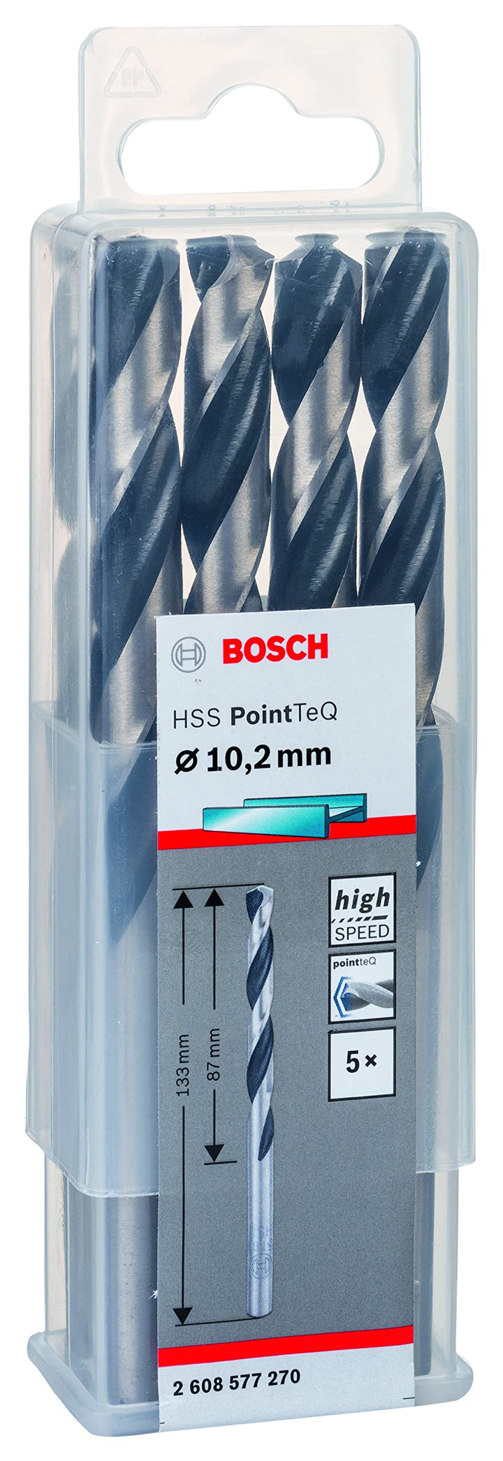 Bosch Professional 5 Stück HSS Spiralbohrer PointTeQ (für Metall, 10,2 x 87 x 133 mm, Zubehör Bohrsc