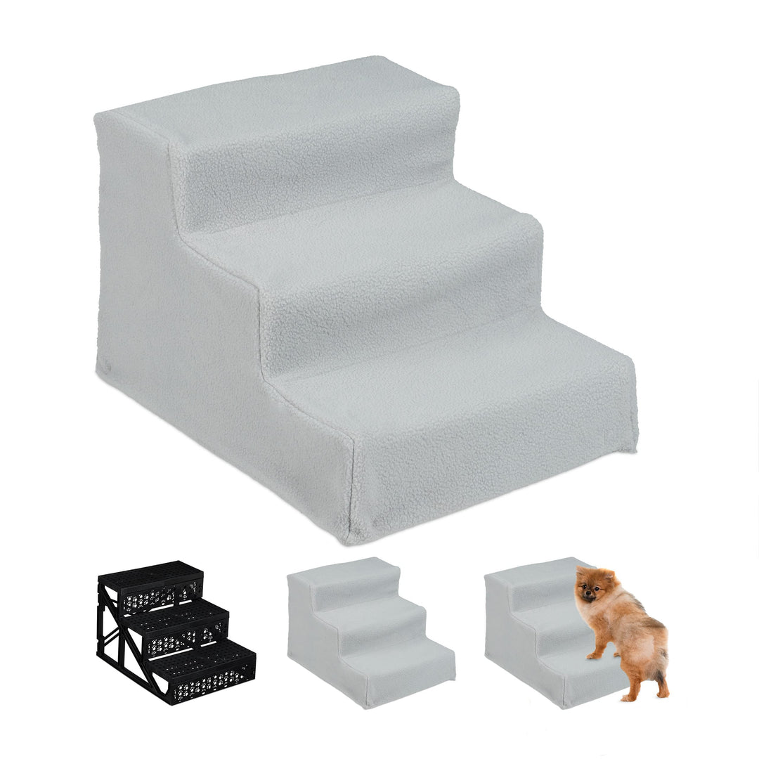 Relaxdays Hundetreppe 3 Stufen, kleine & grosse Hunde, Bett & Couch, Stoffbezug, Tiertreppe innen, H