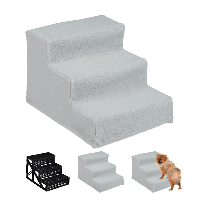 Relaxdays Hundetreppe 3 Stufen, kleine & grosse Hunde, Bett & Couch, Stoffbezug, Tiertreppe innen, H