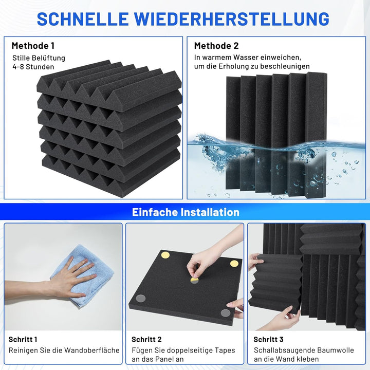 50 Stück Akustikschaumstoff Schalldämmung, 5 X 30 X 30CM (2" X 12" X 12") Schalldämmung Schallschutz