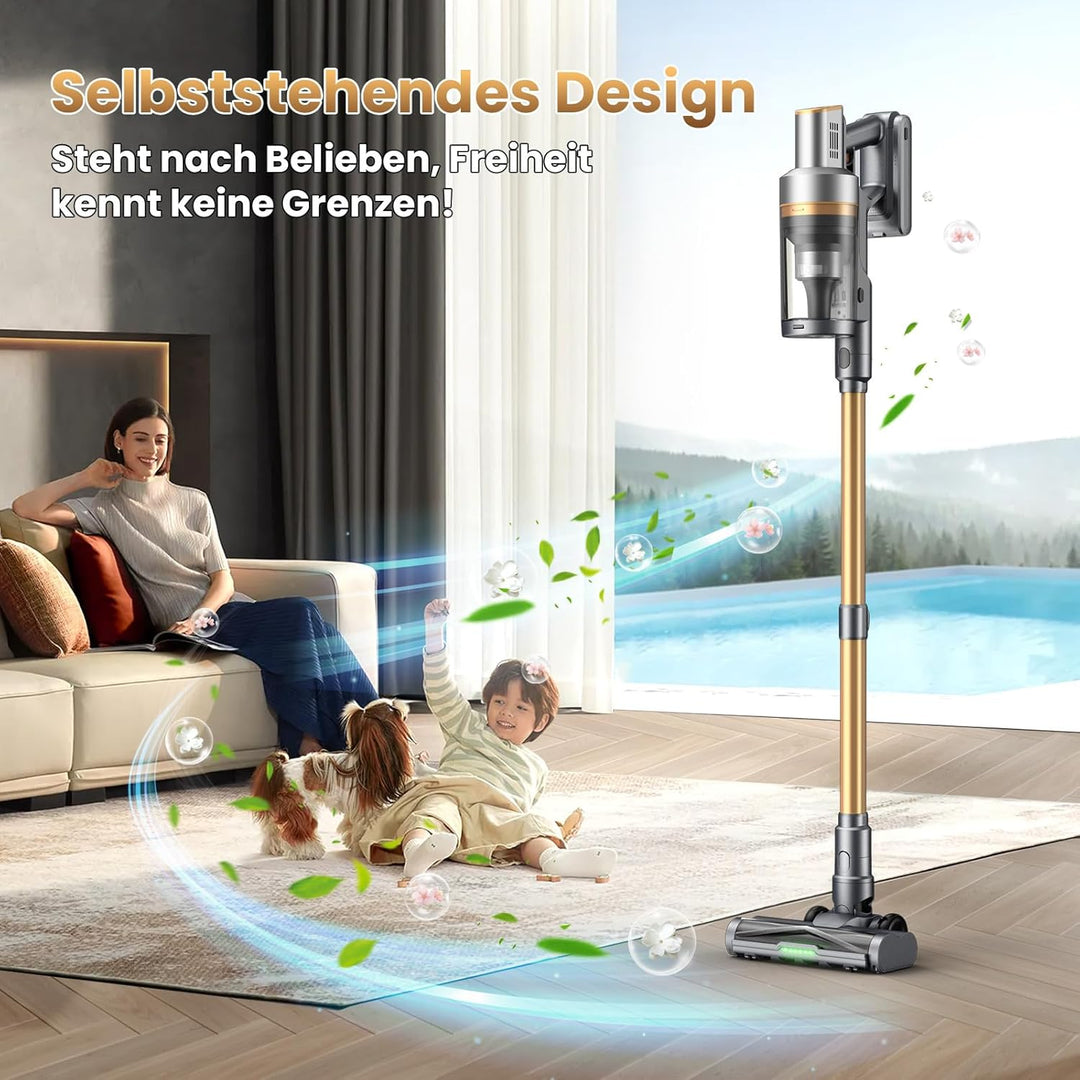 Akku Staubsauger, 650W/65000Pa/75Min, Laufzeit Staubsauger Kabellos mit Smart LED Display und Ladest