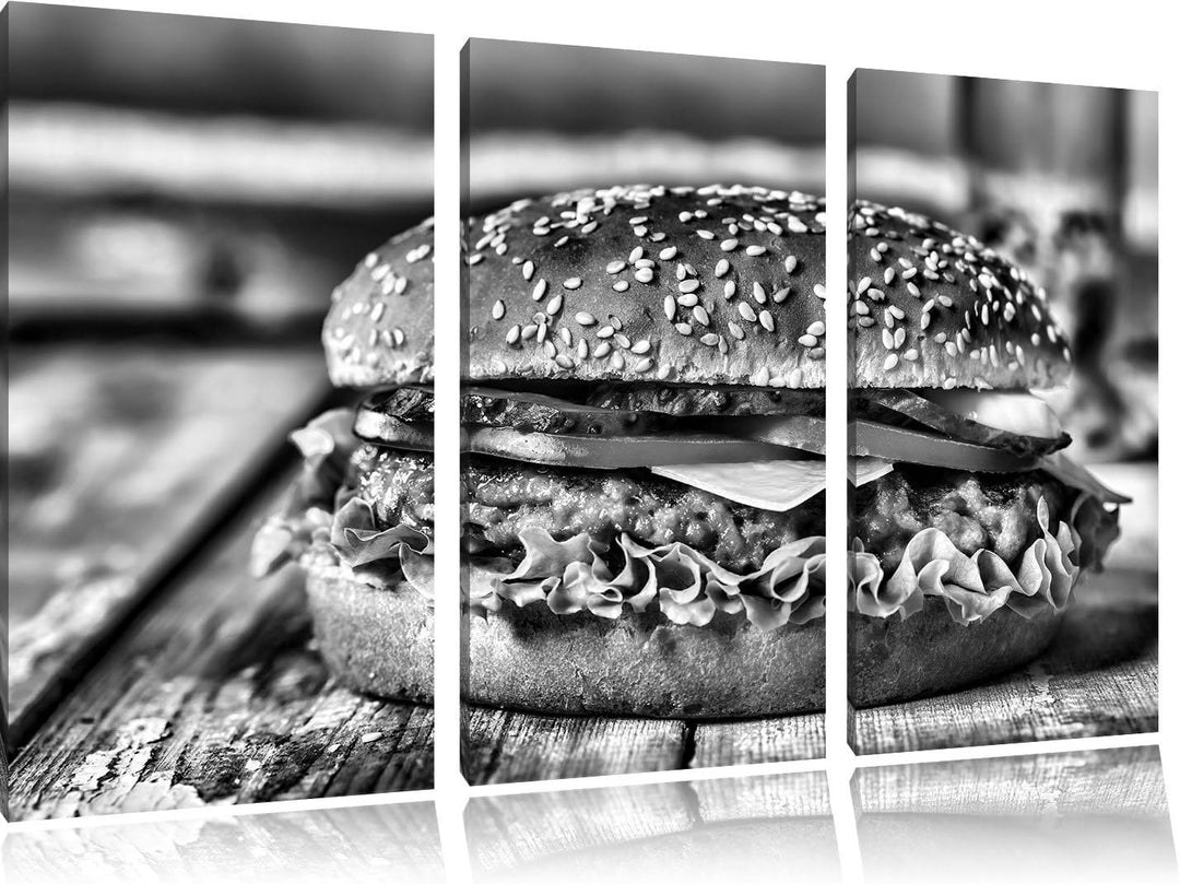 Pixxprint Burger Hamburger Fast als Leinwandbild/Grösse: 3 Teilig (120x80) cm/Wandbild/Kunstdruck/fe