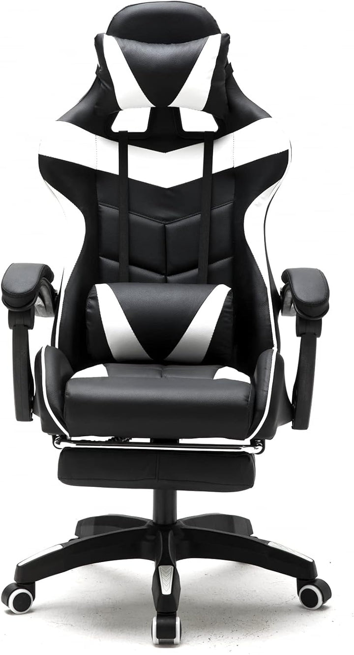 VDD Gaming Stuhl Cyclone mit Fussstütze - Bürostuhl - Racing Gaming Stuhl - Weiss Schwarz