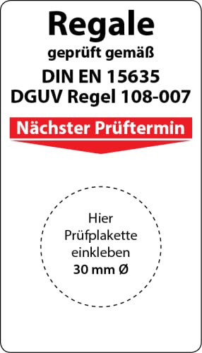 Grundplakette Regale geprüft gemäss DIN EN 15635 / DGUV Regel 108-007, 100 Stück, 70 x 40 mm, Vinylf