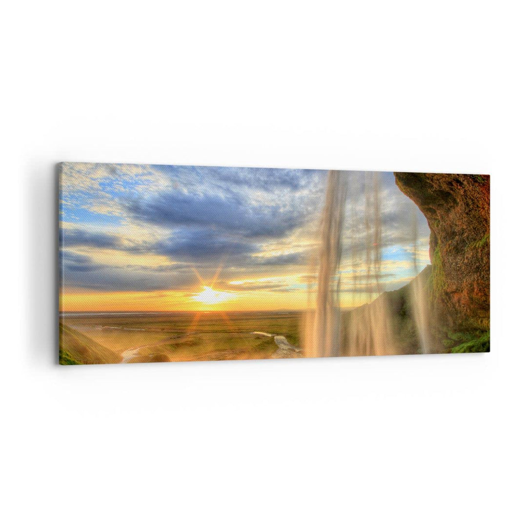 Wandbilder Dekoration Wohnzimmer Wasserfall Natur Park Sonne Panorama Bilder auf Leinwand 120x50cm L
