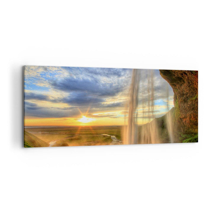 Wandbilder Dekoration Wohnzimmer Wasserfall Natur Park Sonne Panorama Bilder auf Leinwand 120x50cm L