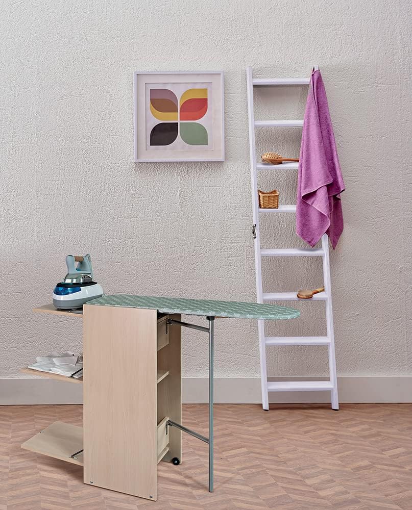 Foppapedretti 9900303310 Myhome Stir8 Tisch mit Regal und Bügelbrett zum Einklappen, Weiss, aus