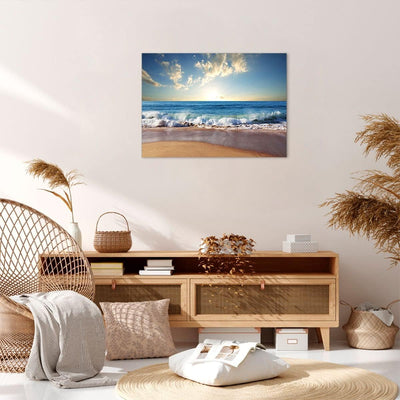 Bilder auf Leinwand Meer Ufer Wasser Leinwandbild mit Rahmen 70x50cm Wandbilder Dekoration Wohnzimme