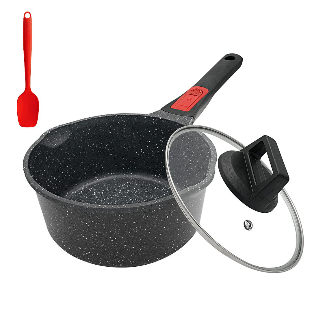 Bobikuke Stielkasserolle 18 cm mit Deckel Kochtopf Antihaft Pfanne, 2L Milchtopf mit Ausgiesser, mit