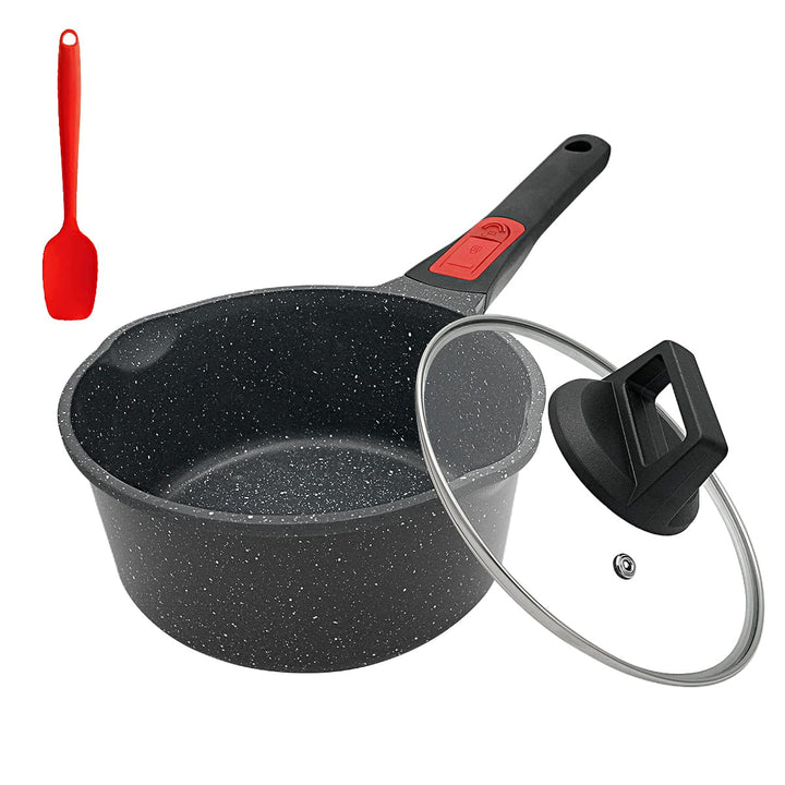Bobikuke Stielkasserolle 18 cm mit Deckel Kochtopf Antihaft Pfanne, 2L Milchtopf mit Ausgiesser, mit