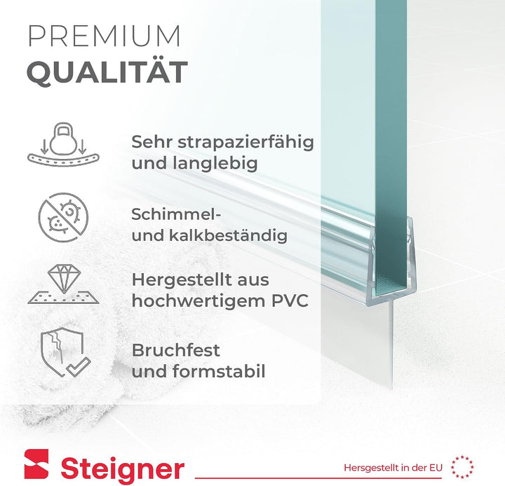 STEIGNER Duschdichtung, 120cm, Glasstärke 6/7/ 8 mm, Gerade PVC Ersatzdichtung für Dusche, UK10 Gera