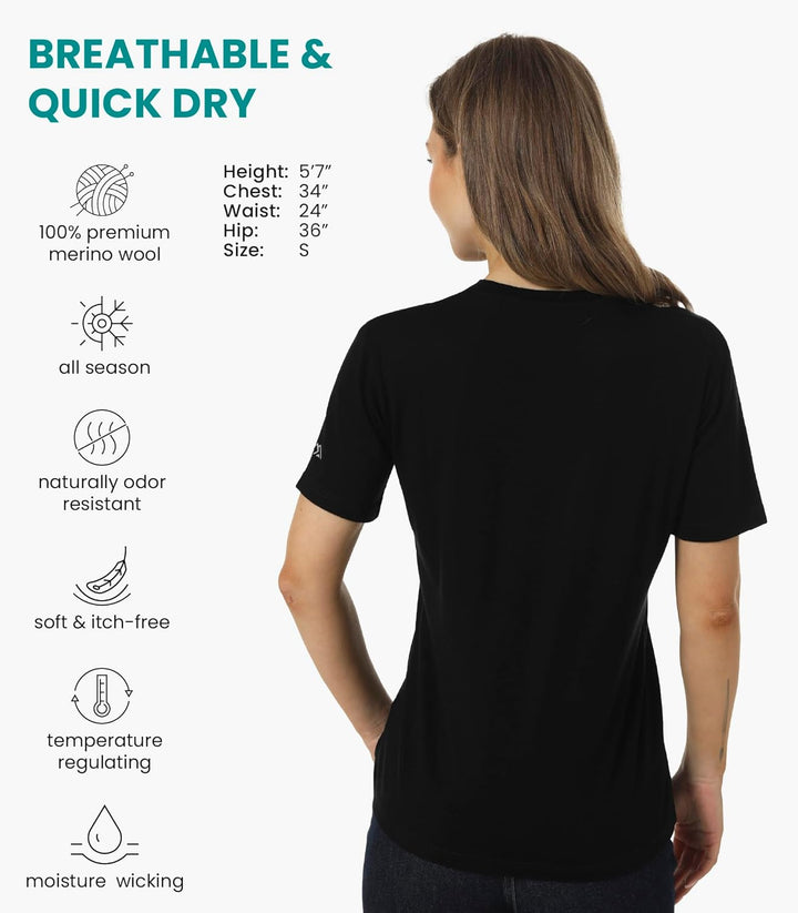 Merino.tech Merinowolle T-Shirt Damen - 100% Merinowolle Leichte Basisschicht Damen Kurzarm T-Shirt