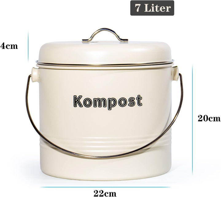 Theo&Cleo Biomülleimer Küche 7 L, Bio Mülleimer Geruchsdicht mit Aktivkohlefiltern, Komposteimer Met