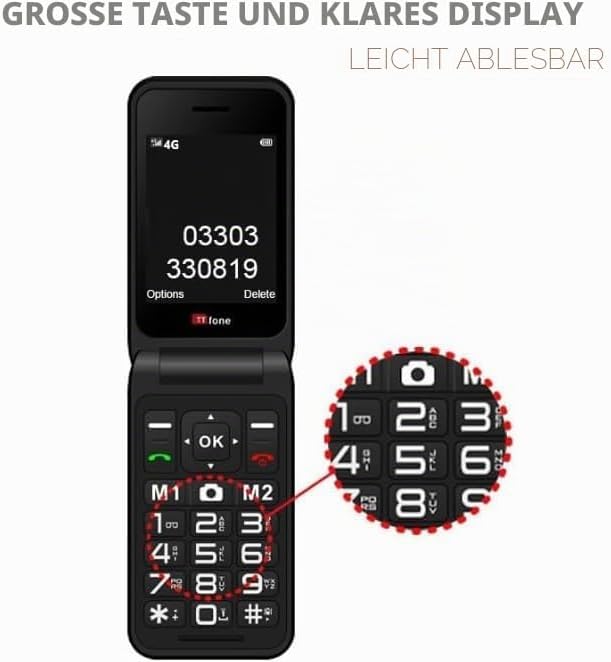 TTfone TT760 Klapptelefon 4G mit Grossen Tasten für Senioren und Notruf-Taste - Entsperrtes Grundleg