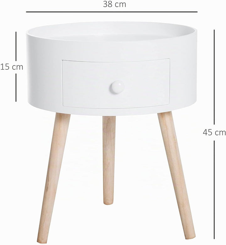 HOMCOM Couchtisch, Beistelltisch mit Schublade, Runder Kaffeetisch, Sofatisch für Wohnzimmer, Schlaf