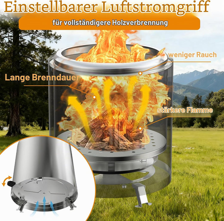 Mini Campingkocher Edelstahl Holzvergaser Ofen 14cm Tragbarer Hobo Kocher Holzofen mit Verstellbarer