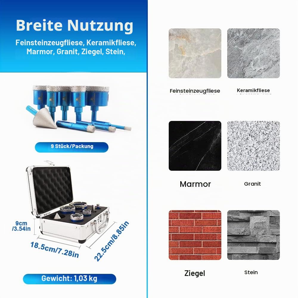 Diamant Trockenbohrer Fliesenbohrer set - BRSCHNITT Diamantbohrer Lochsäge für Fliesen Porzellan Ker